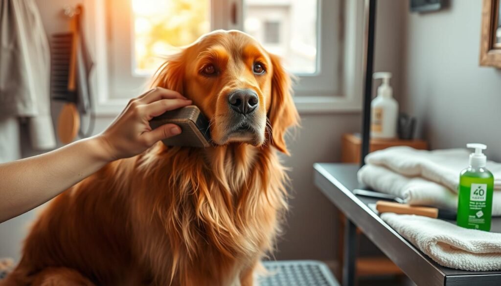 red golden retriever adult grooming