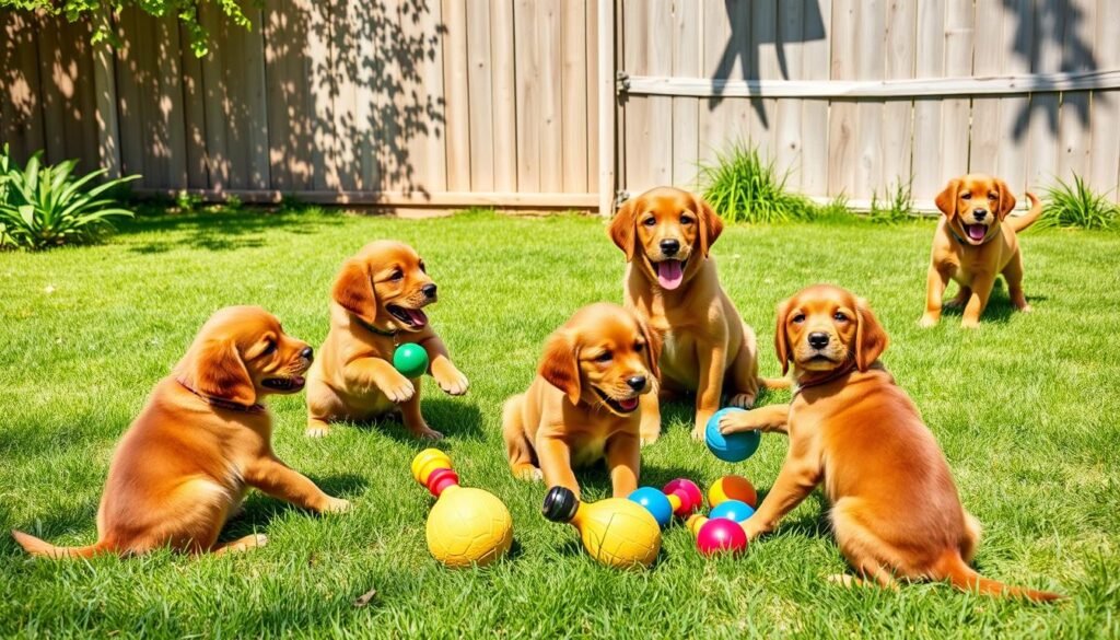 red golden retriever puppies training